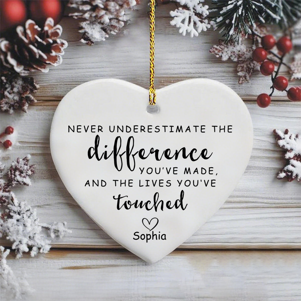 Personalized Ceramic Heart Ornament -"Never Underestimate The Difference You Made" Custom Name | Meaningful Retirement Appreciation Gift