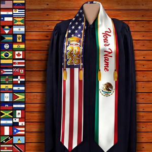 Personalized Country Flag Class of 2026 Stoles Sash With Name & Year | Graduation Senior Gift