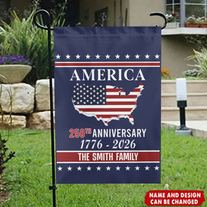 Personalized 250th Anniversary Garden Flag With Family Name & Color | Patriotic 2026 Independence Day Decor Gift For History Lovers Family
