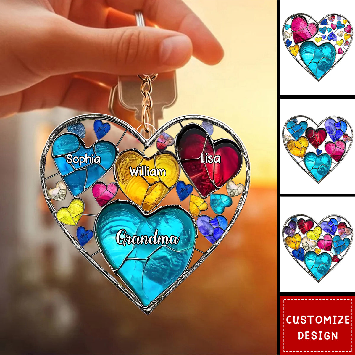 Grandma's Mom's Sweethearts - Personalized Grandma Keychain,Mother's Day Gift