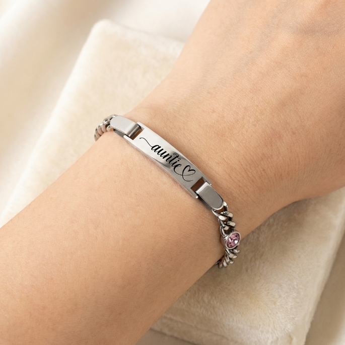 Personalized Sparkling Birthstone Bracelet With Engraved Mom / Auntie / Grandma - Mother's Day Gift For Her