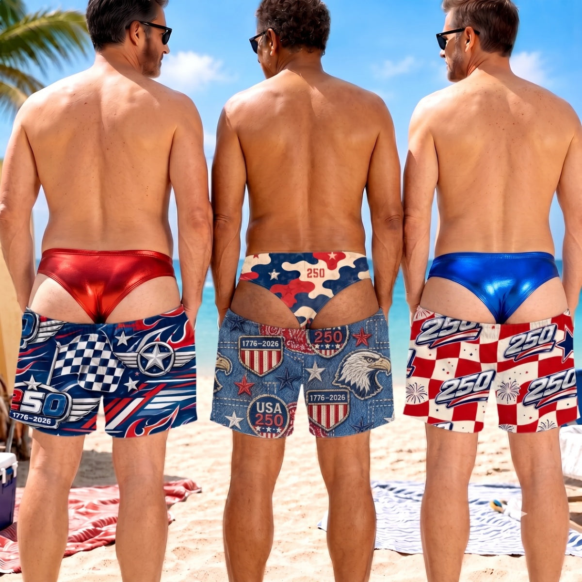 Custom Funny Patriotic Men Swim Trunks - America 250th Gift For Husband Son