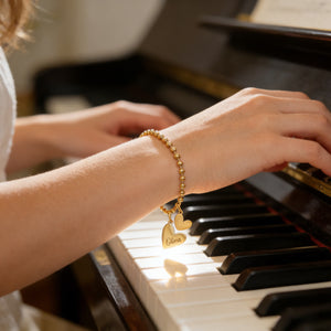 Personalized Dainty Minimalist Beaded Double Heart Charm Bracelet With Engraved Name - Valentine's Day Anniversary For Girlfriend Bestie