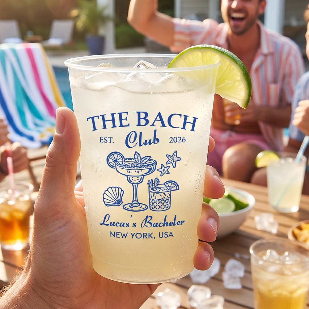 Personalized Bride Name Plastic Cups With Bikini Design For Couple Engaged Beach Party