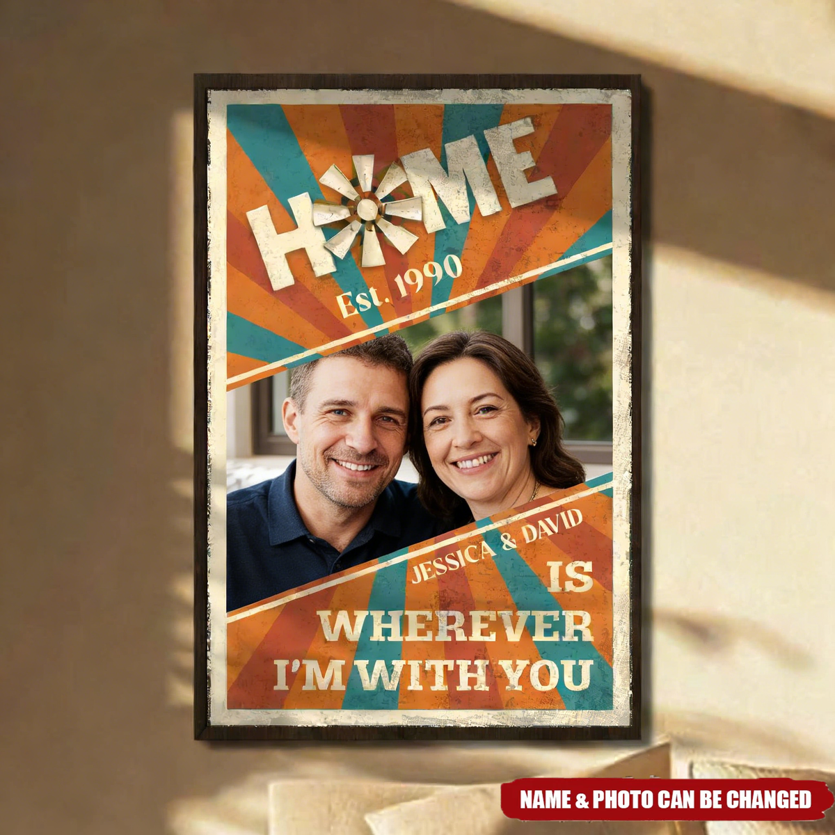 Personalized Home Is Wherever I'm With You Vertical Poster With Photo & Names & Year | Romantic Anniversary Valentine's Day Gift For Couples