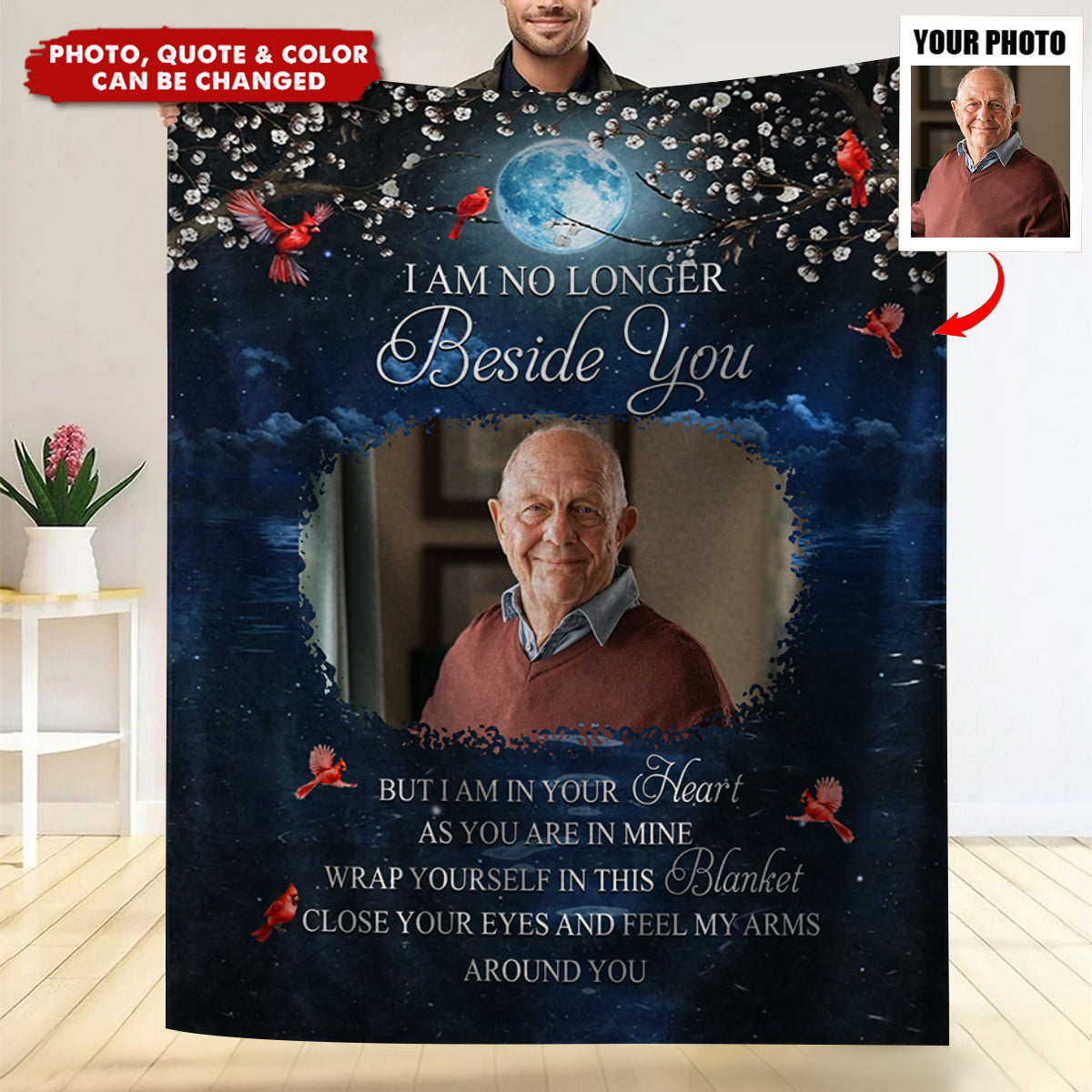 Personalized "A Hug From Heaven" Memorial Blanket With Photo & Quote & Color | Heartfelt Sympathy Gift For Bereavement Grieving Family