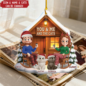 Personalized "You & Me and The Cats" Cabin Ornament With Names and 1-4 Cats Portraits | Cute Christmas Gifts For Cat Lovers & Pet Parents