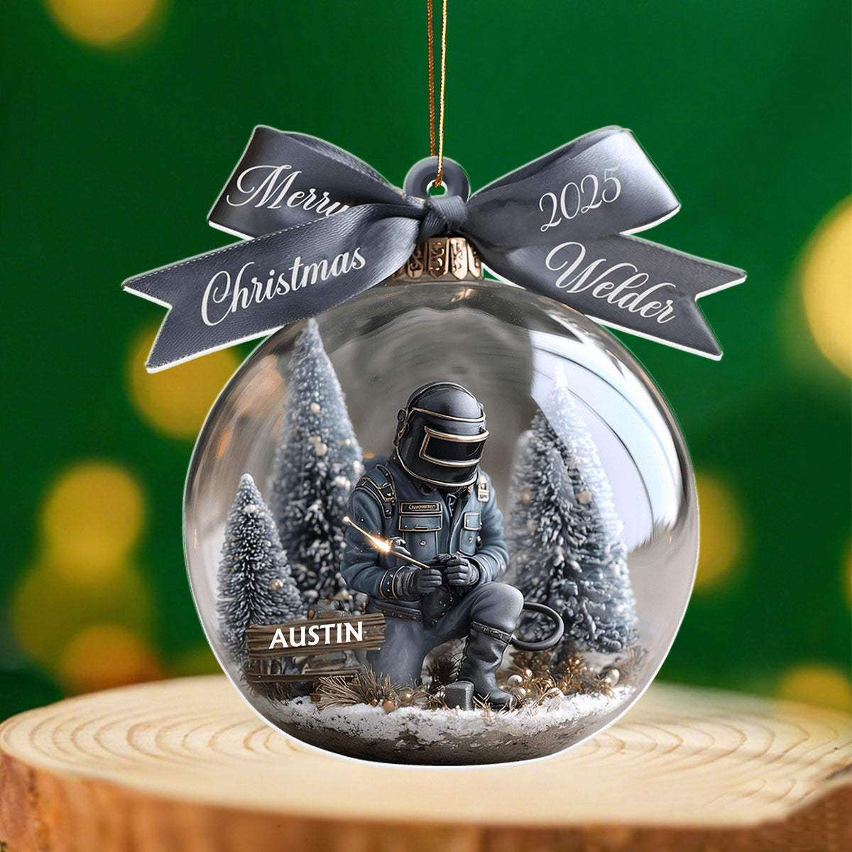 Personalized "Strong Welder" Acrylic Ornament With Name & "Merry Christmas" Great Gift For Welder Construction Worker