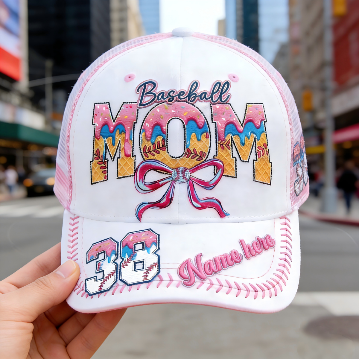 Personalized Sweet Breathable Baseball Cap With Name & Number & Design | Gifts For Baseball Moms