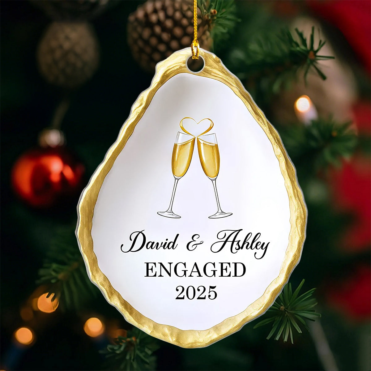 Personalized Oyster Shell Shaped Couple Ornament With Names Text & Year,Romantic Gift To Celebrate Love For Newlyweds & Couple