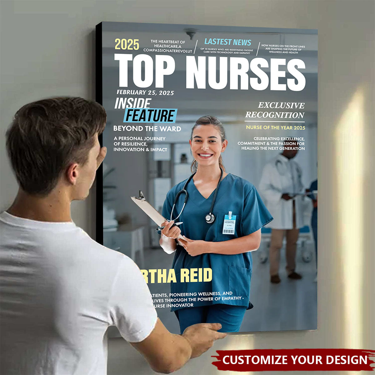 Personalized "Top Nurses" Magazine Poster With Photo Name and Text,Heartfelt Thank You Gift To Nurse Of The Year
