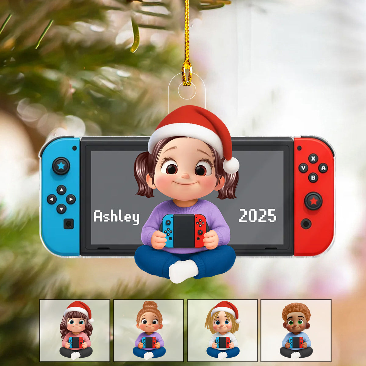 Personalized Gamer Ornament With Santa Hat Name & Icon Perfect Christmas Gifts For Kids