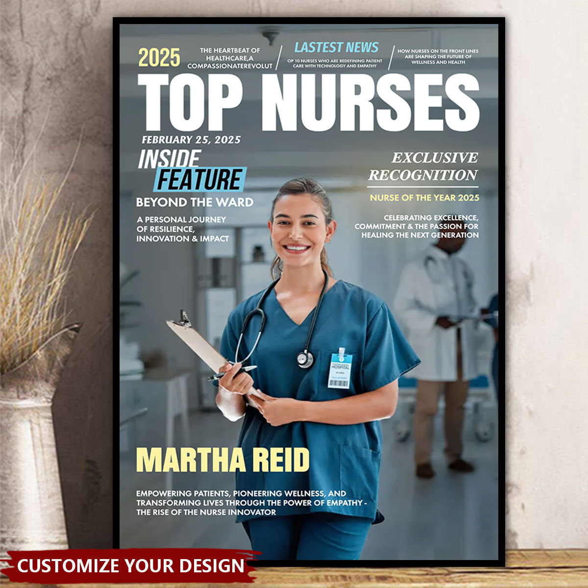 Personalized "Top Nurses" Magazine Poster With Photo Name and Text,Heartfelt Thank You Gift To Nurse Of The Year