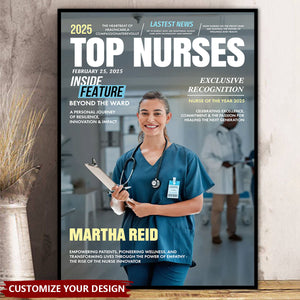 Personalized "Top Nurses" Magazine Poster With Photo Name and Text,Heartfelt Thank You Gift To Nurse Of The Year