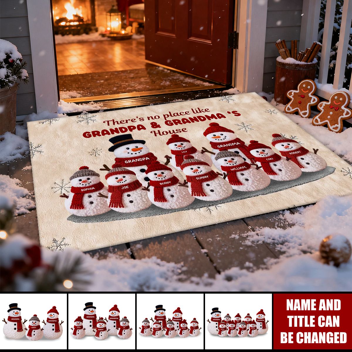 Personalized Snowman Doormat With Grandparents & 1-8 Grandkids Names - Custom Family Christmas Gift For Nana and Papa