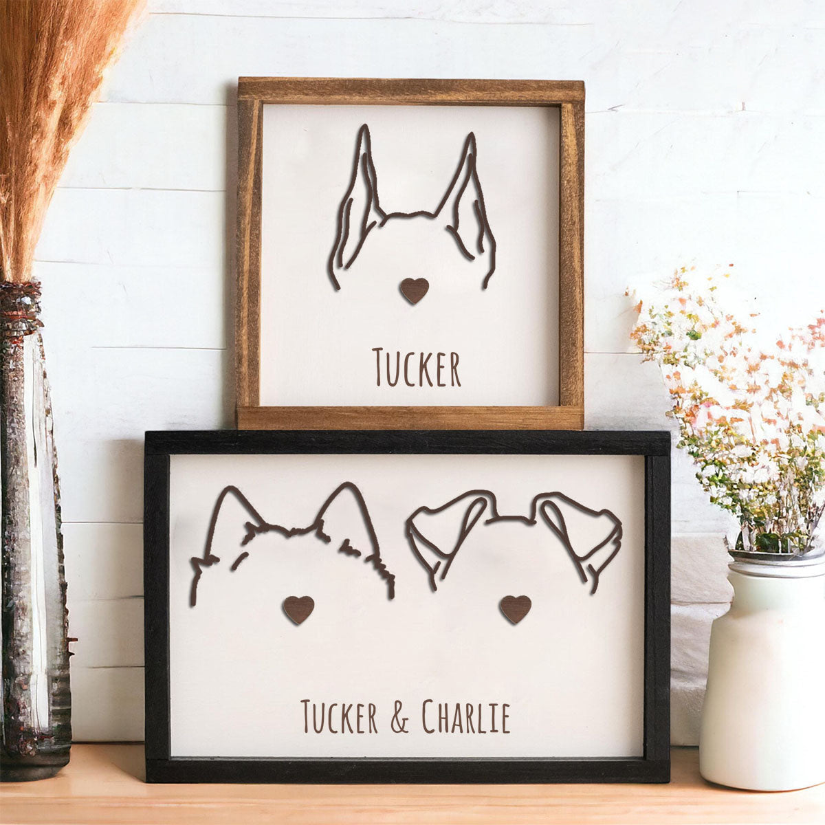 Dog Ear Art - Family Personalized 2-Layered Wooden Plaque, Gift For Pet Lovers