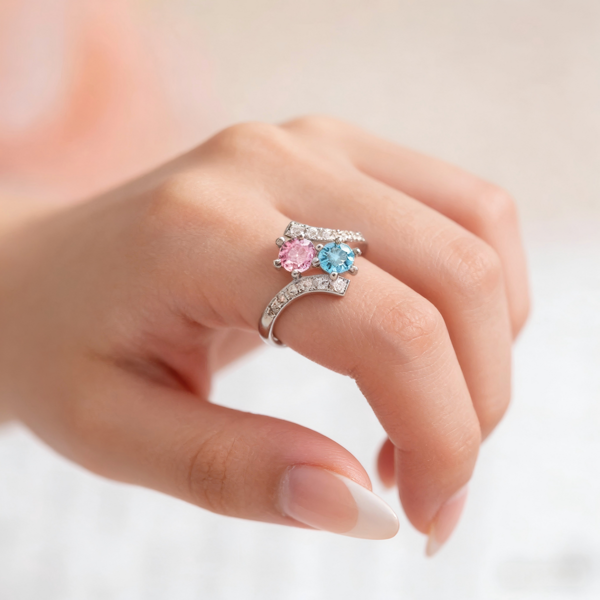 Personalized Time Won't Break Our Bond Ring With Two Birthstone | Mother's Day Jewelry Gift For Mom