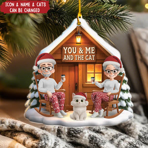 Personalized "You & Me and The Cats" Cabin Ornament With Names and 1-4 Cats Portraits | Cute Christmas Gifts For Cat Lovers & Pet Parents