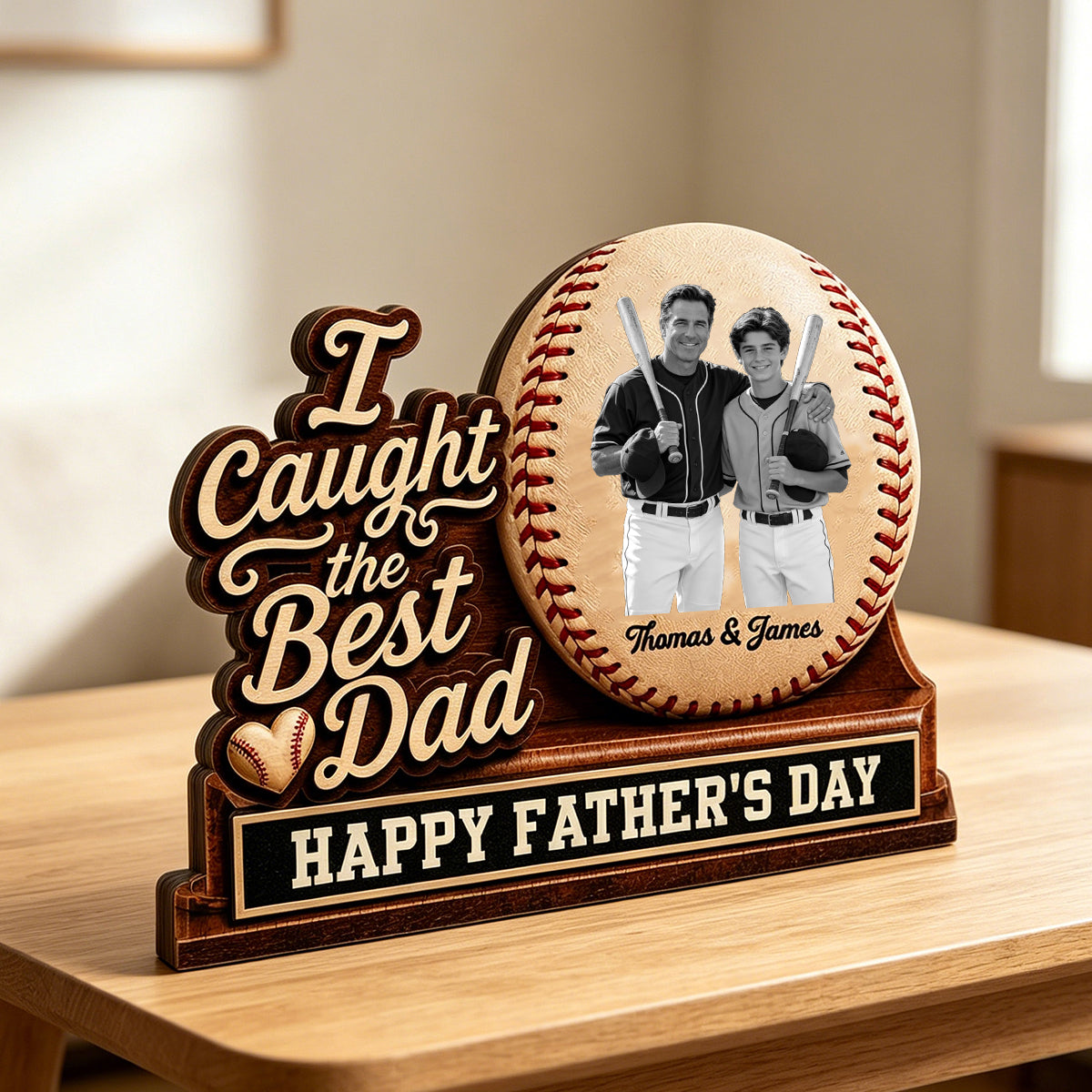 Personalized 4-Layered Baseball Rustic Wooden Block With Photo - Creative Father's Day Gift For Dad