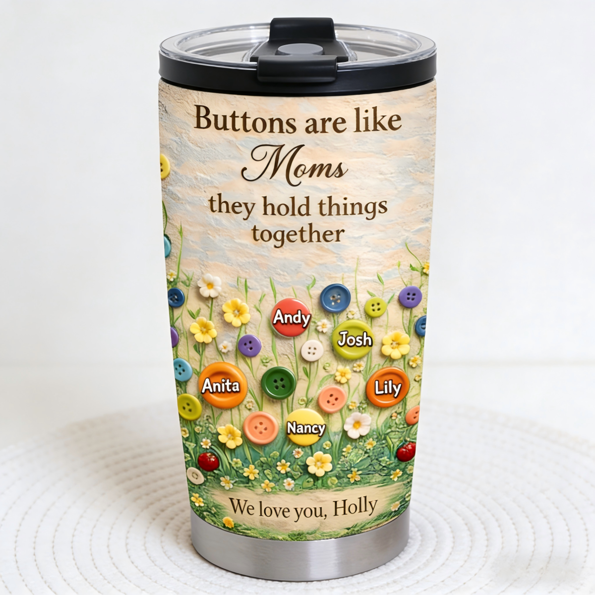 Personalized "Buttons Are Like Moms" Tumbler With 1-6 Kid's Names Mother's Day Gifts For Mom