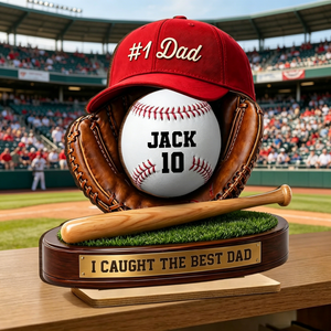 Personalized Baseball Dad 2-Layer Wooden Plaque With 1-6 Names & Numbers - Father's Day Gift For Dad