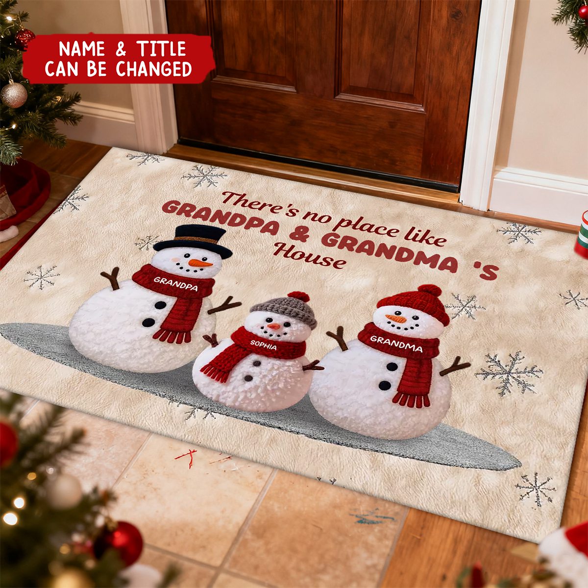 Personalized Snowman Doormat With Grandparents & 1-8 Grandkids Names - Custom Family Christmas Gift For Nana and Papa