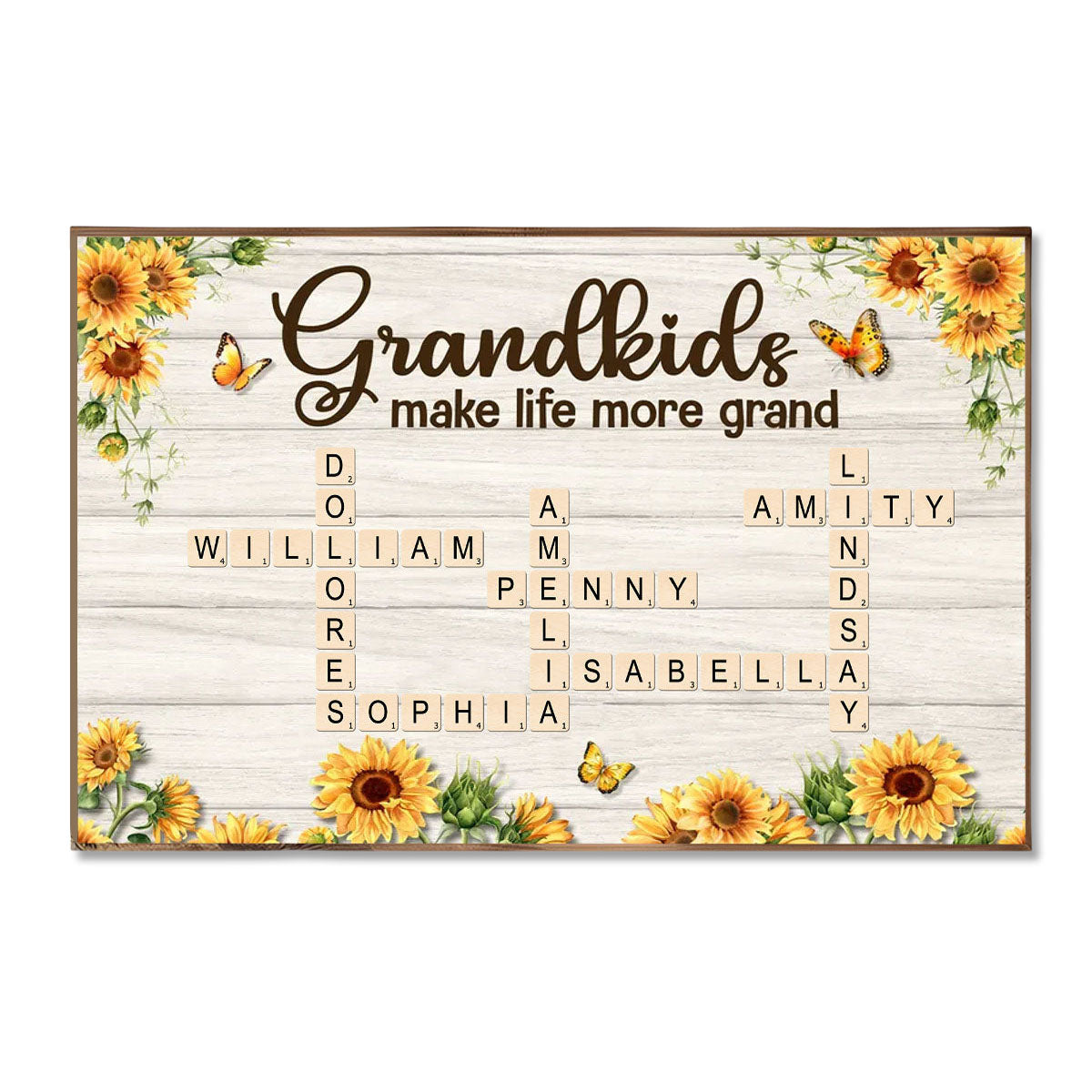 Grandkids Make Life More Grand Crossword Puzzle Sunflower Personalized Poster, Gift For Grandma,Mother'day Gift