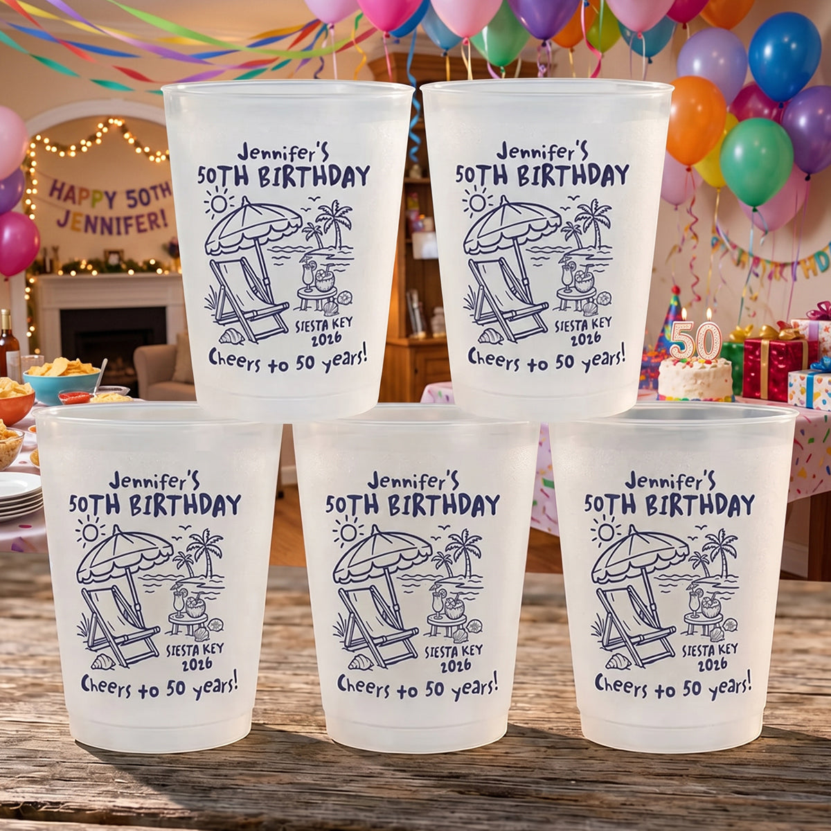 Personalized Name & Age Milestone Birthday Plastic Cups For Beach Party