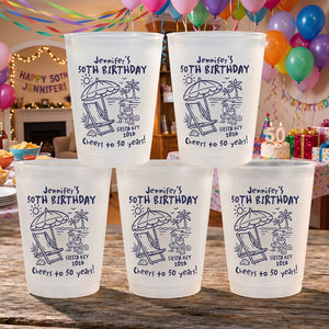 Personalized Name & Age Milestone Birthday Plastic Cups For Beach Party