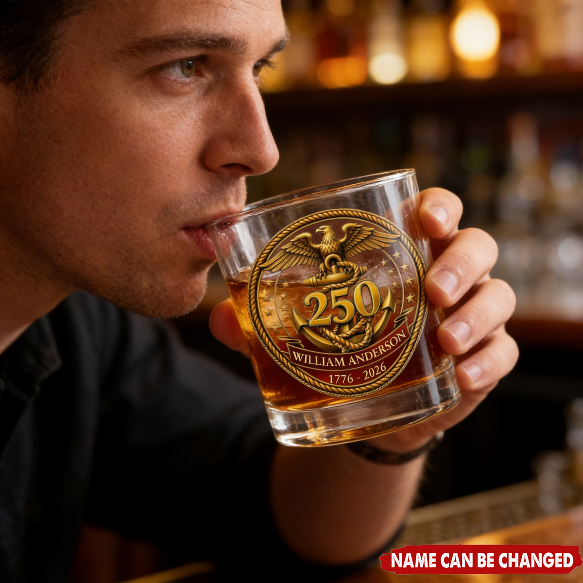 Personalized USA 250th Anniversary Eagle & Anchor Whiskey Glass With  Name - 1776-2026 Patriotic Independence Day Gift For Veterans & Dad