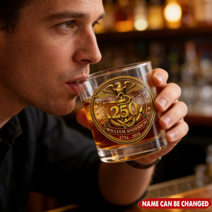 Personalized USA 250th Anniversary Eagle & Anchor Whiskey Glass With  Name - 1776-2026 Patriotic Independence Day Gift For Veterans & Dad