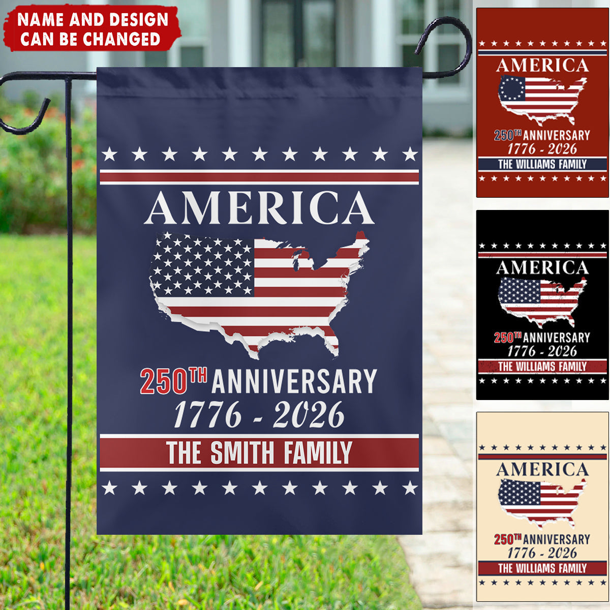 Personalized 250th Anniversary Garden Flag With Family Name & Color | Patriotic 2026 Independence Day Decor Gift For History Lovers Family