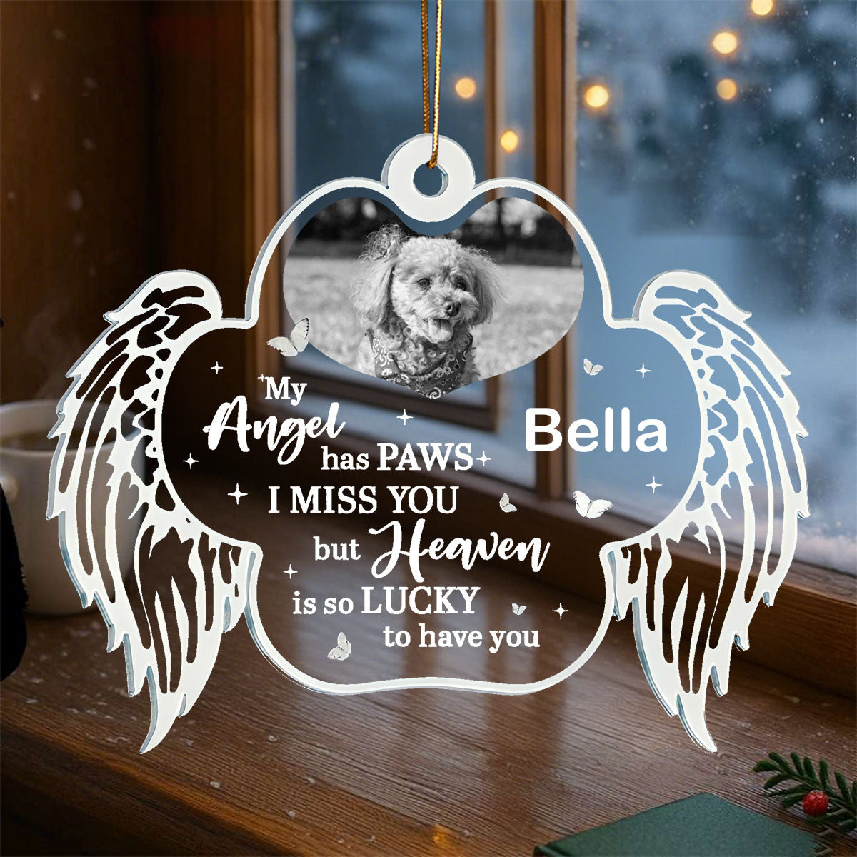 Personalized Angel Wings Pet Memorial Ornament With Photo & Name,Forever Sympathy Gift For Pet Dog Or Cat