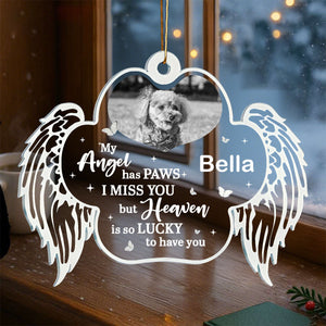 Personalized Angel Wings Pet Memorial Ornament With Photo & Name,Forever Sympathy Gift For Pet Dog Or Cat
