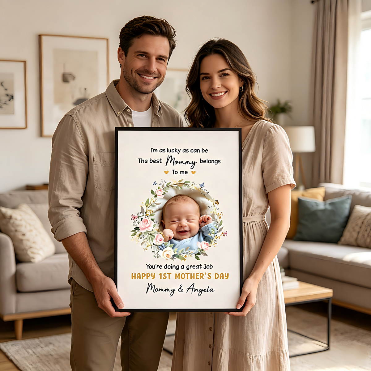 Personalized Wall Art Poster With Names & Photo | Creative Happy 1st Mother’s Day Gift For New Mom