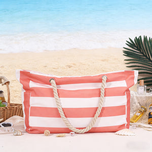Personalized Waterproof Striped Beach Bag With Embroidered Name - Vacation Gift For Women
