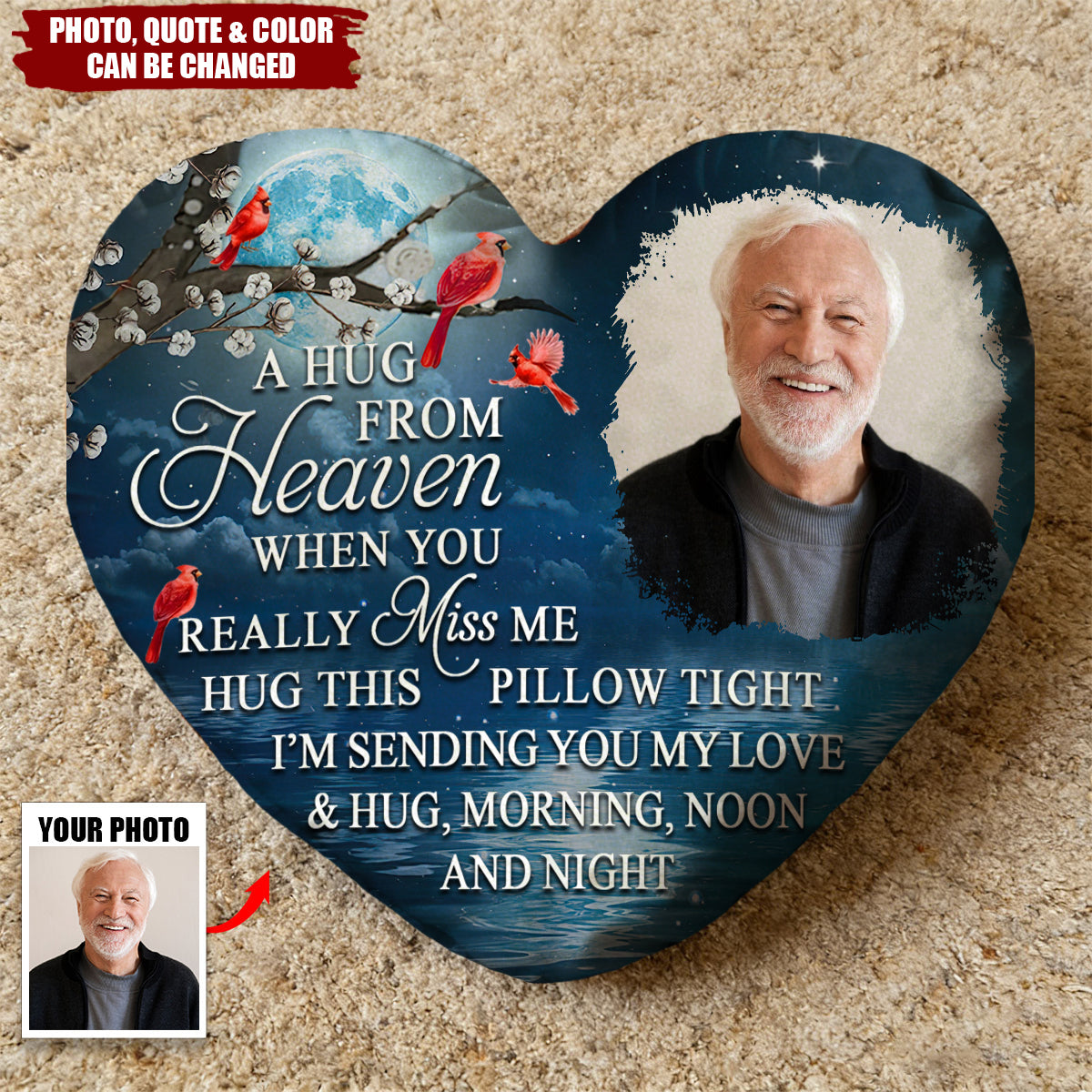 Personalized "A Hug From Heaven When You Really Miss Me " Memorial Pillow With Photo & Quote & Color | Heartfelt Sympathy Gift For Loss Of Loved One