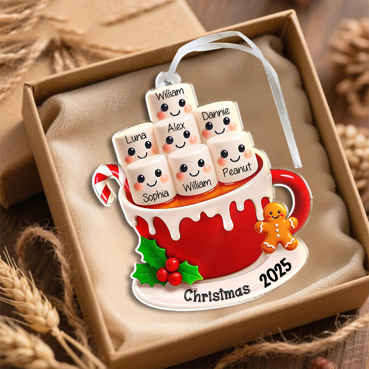 Personalized "Cup of Love" Marshmallow Hot Cocoa Christmas Ornament With Names Year And Title Infusing Family Warmth Into Christmas