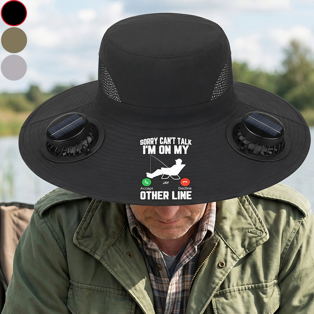 Personalized Name Solar Dual Fan Hat With Sorry Can't Talk I'm On My Other Line For Summer
