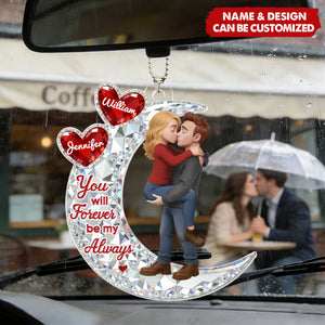 Personalized Diamond-Shine Moon 3D Effect Acrylic Ornament With Names & Kissing Couple - Romantic Anniversary Valentine's Day Gift For Couples