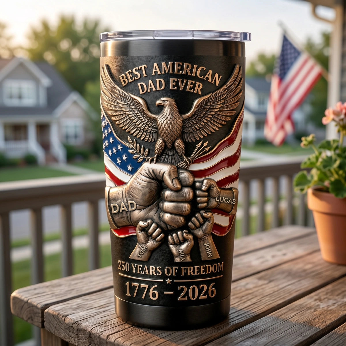 Personalized Patriotic 250 Years Of Freedom Tumbler With 1-4 Kid's Name -  Father's Day Gift