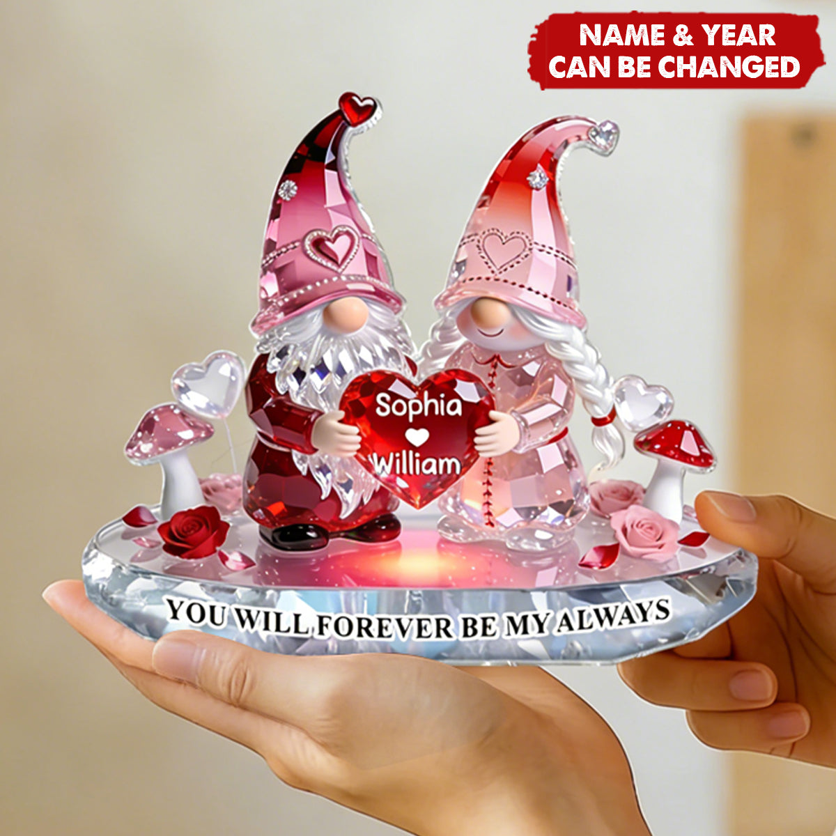 Personalized 3D Effect Dwarf Couple Acrylic Block Plaque With  Names & Quote | Romantic Valentine's Day Gift For Soulmates Couple