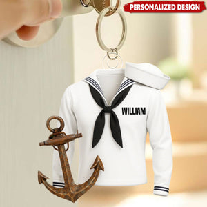 Personalized Sailor Uniform Acrylic Keychain With Name | Meaningful Patriotic Gift For Navy Hero