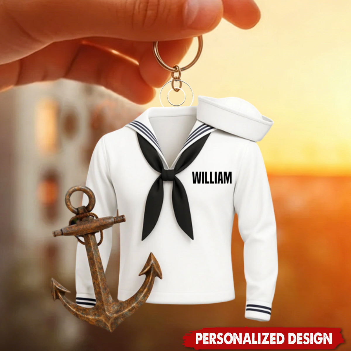 Personalized Sailor Uniform Acrylic Keychain With Name | Meaningful Patriotic Gift For Navy Hero