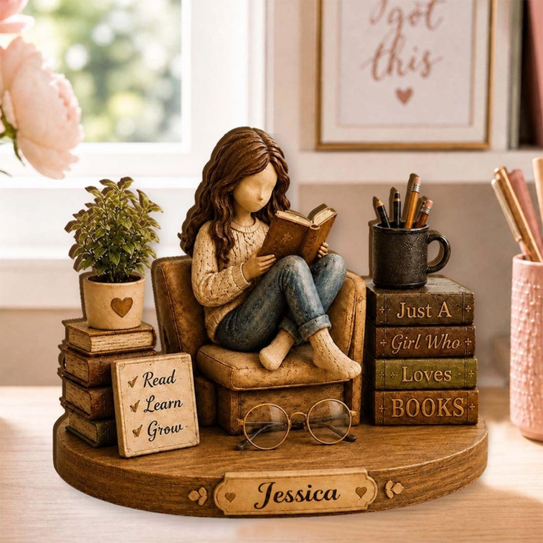 Personalized Name Wooden Block | Just A Girl Who Loves Books - Gift For Book Lover