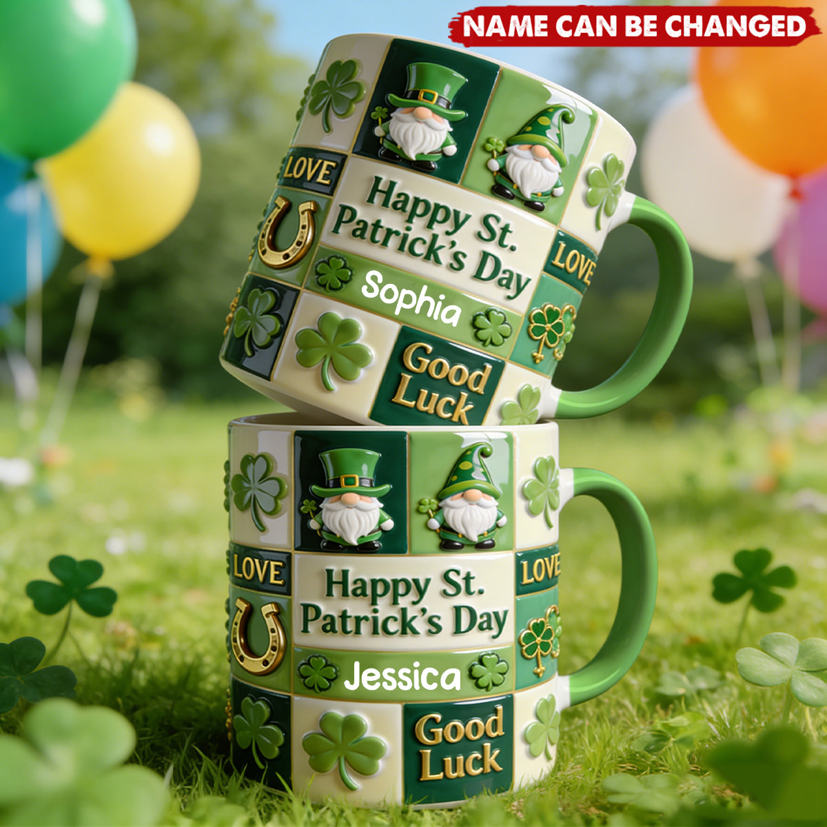 Personalized Lucky Shamrock Green Accent Mug With Name & Irish Blessing - Festive St. Patrick's Day Surprise Gift For Friends & Coworkers