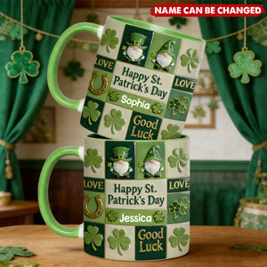 Personalized Lucky Shamrock Green Accent Mug With Name & Irish Blessing - Festive St. Patrick's Day Surprise Gift For Friends & Coworkers