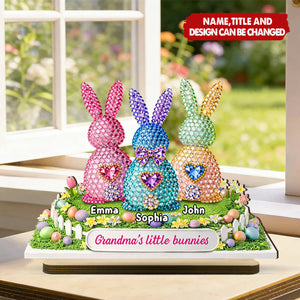 Personalized 2-Layered Wooden Plaque With 1-6 Bunnies & Names | Enchanting "Grandma's Little Bunnies" Easter Gift For Nana & Mimi