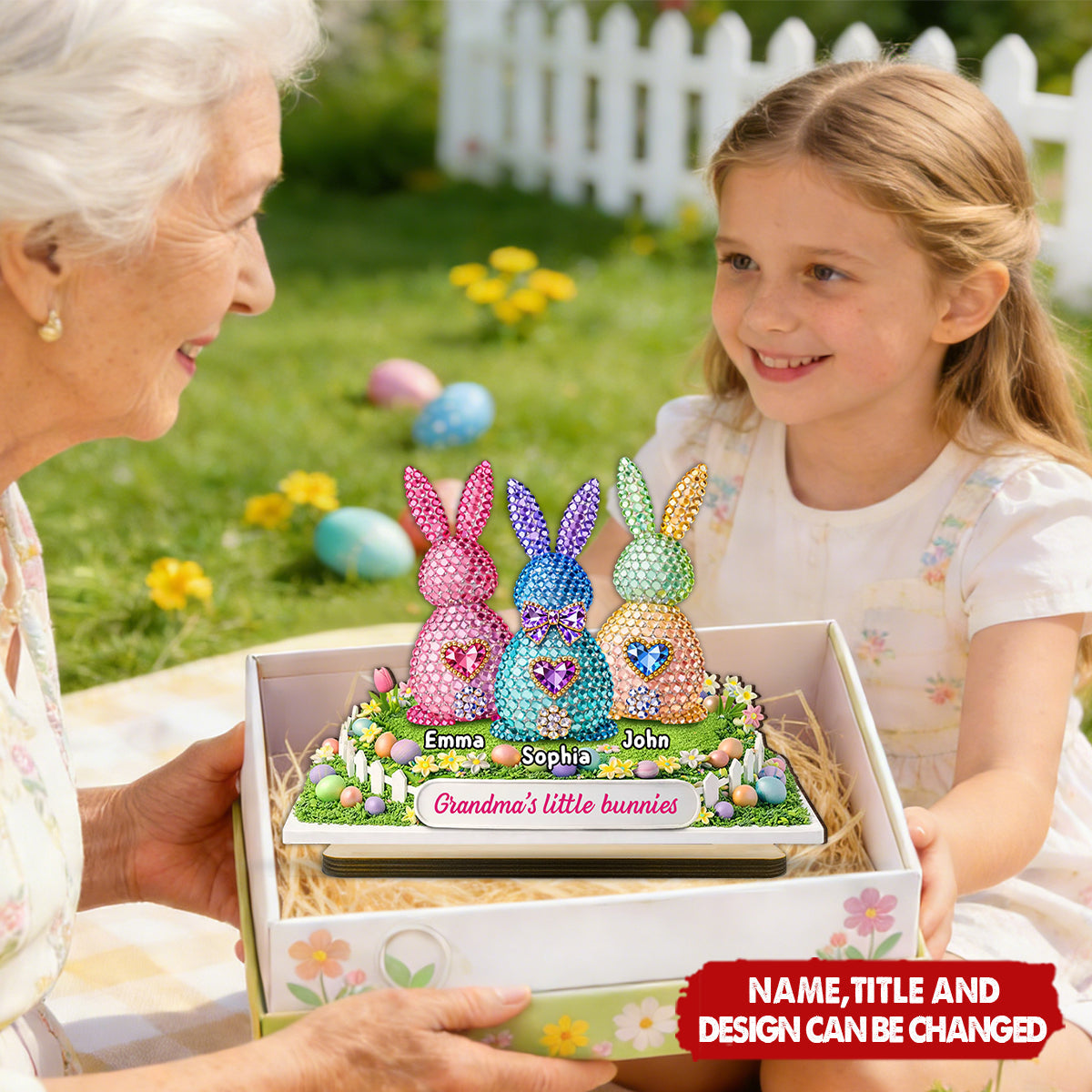 Personalized 2-Layered Wooden Plaque With 1-6 Bunnies & Names | Enchanting "Grandma's Little Bunnies" Easter Gift For Nana & Mimi