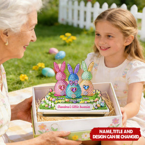 Personalized 2-Layered Wooden Plaque With 1-6 Bunnies & Names | Enchanting "Grandma's Little Bunnies" Easter Gift For Nana & Mimi